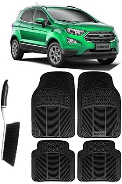 CFT California Rubber Floor Car Mats for Ford Ecosport (Black) - Set of 4 With Mat Cleaning Brush