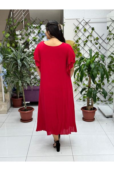 Punta Otantik Vl9636 Feather Printed Half Sleeve Voile Dress Red