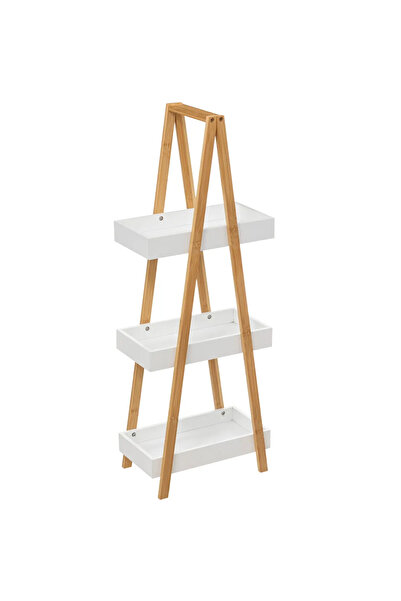 5FiveSmart Etajeră 5Five Natureo cu 3 rafturi, MDF și bambus, 30x18x82 cm, albă