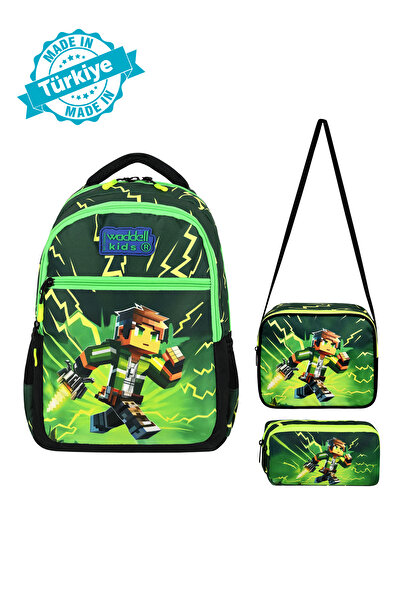 Waddell حقيبة ظهر للمدرسة الابتدائية من مايكرافت كريبر، وصندوق غداء، ومقلمة بجيبين