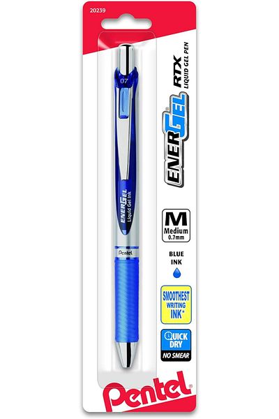 Pentel EnerGel Deluxe RTX Retractable Liquid Gel Pen, 0.7mm, Metal Tip, Blue Ink, 1 Pack
