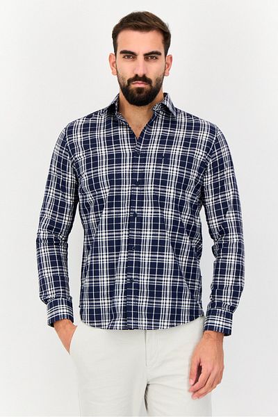 Kenneth Cole Men Slim Fit Checkered Long sleeve Casual Shirt, Multicolor