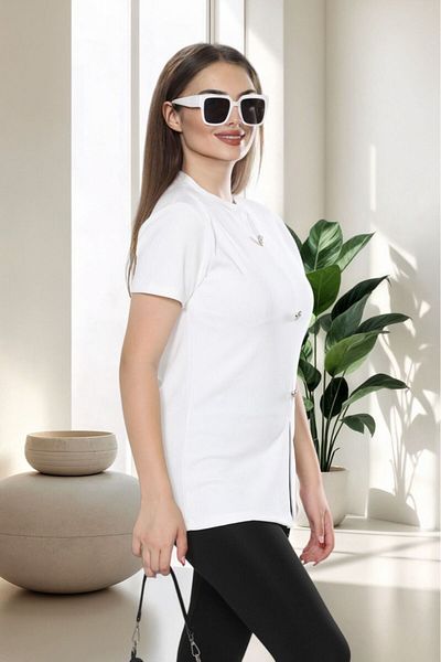 Pollux Women's Corduroy Button Detailed Asymmetrical Cut Blouse