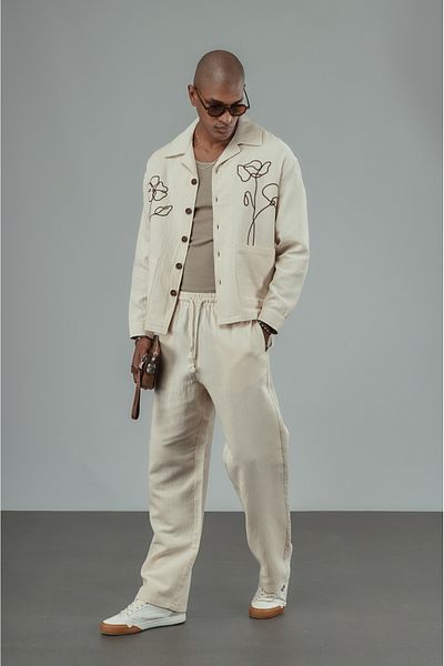 Butik Trend Biz Embroidery Detailed Linen Shirt Trousers Set