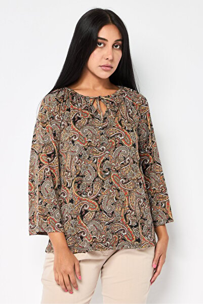 Michael Kors Women Tie Neck Long Sleeves Paisley Pattern Blouse, Multicolor
