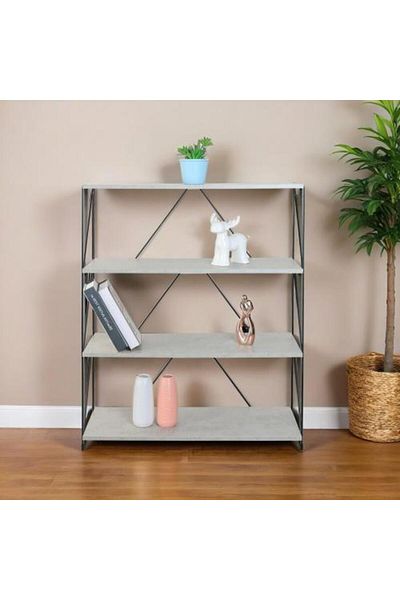 BAITY 4-Tier Multi-Use Wooden Shelf, Malaysian Wood, Gray Color