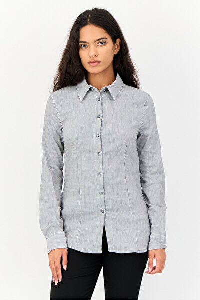Koton قميص نسائي مخطط بأكمام طويلة وياقة واسعة، متعدد الألوان