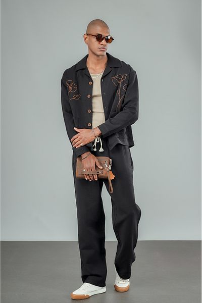 Butik Trend Biz Embroidery Detailed Linen Shirt Trousers Set