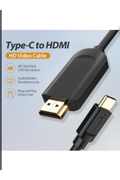 Vention Type-C to HDMI Cable 1.5M,4K UHD@30Hz, Compatibility with MacBook Pro/Air, Galaxy Book, Dell