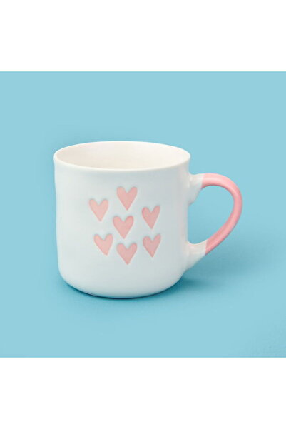 Excellent Houseware كوب بورسلين منزلي بنقشة قلوب - أبيض / وردي - 320 مل