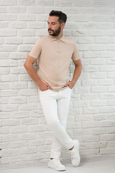 San&Fa Slimfit Zipper Closure Rayon Fabric Lycra Polo Neck T-Shirt