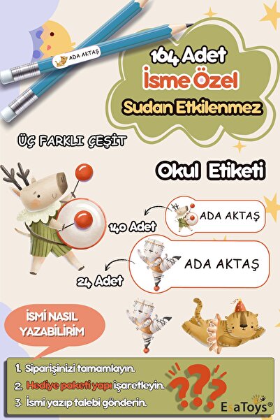 esatoys Etichetă de școală personalizată cu tema animalelor drăguțe cu numele...