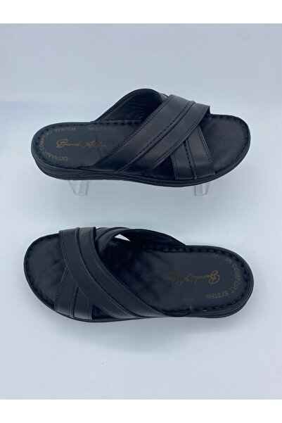 BURAK ALDAY SHOES Ανδρικές μαύρες παντόφλες σόλας μασάζ από γνήσιο δέρμα