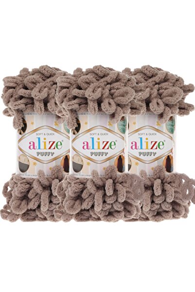 Alize Puffy 3’lü Paket El Örgü İpi - Şişsiz – 100g x 3 Adet – Renk No: 530 - Bej