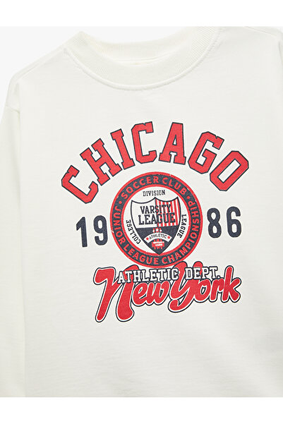 Koton Printed Long Sleeve Crew Neck Cotton Raised Sweatshirt