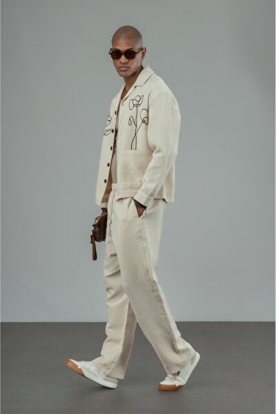 Butik Trend Biz Súprava ľanovej košele a nohavíc s detailnou výšivkou