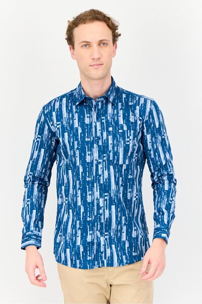 Kenneth Cole Men Slim Fit Long Sleeve Allover Print Casual Shirt, Multicolor