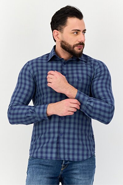 Kenneth Cole قميص رجالي كاجوال بأكمام طويلة ومربعات بقصّة Slim Fit، متعدد الأ...