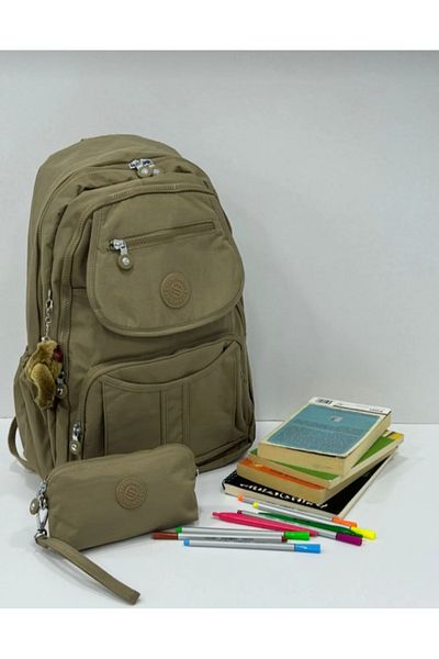 eflanmoda Unisex School Bag and Pen Holder with Waterproof Crinkle Fabric Laptop Compartment