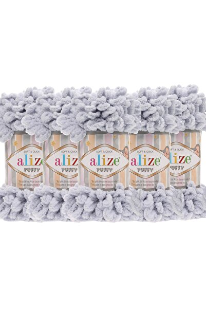 Alize Puffy 5-пакет ручної пряжі - без спиць - 100 г x 5 штук - Колір №: 416 - Сірий