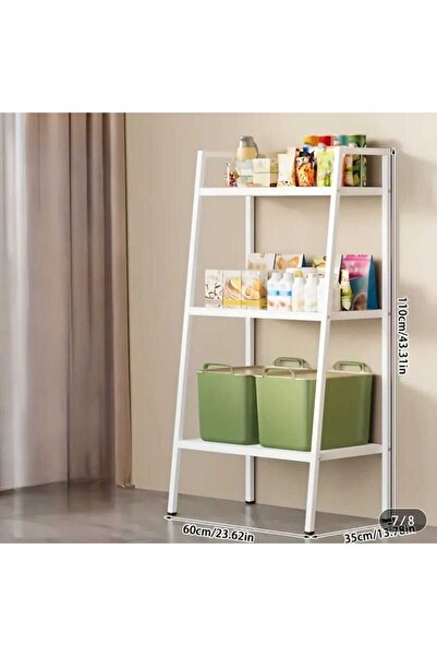 TRENDESK 3 Katlı Merdiven Kitaplık Metal Çerçeve Açık Raf Düzenleyici Beyaz D...