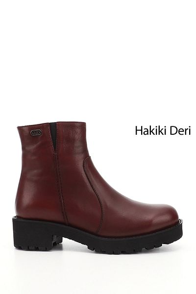 GÖNDERİ(R) Women/Girls Burgundy Antique Zippered Thick Heeled Genuine Leather Boots