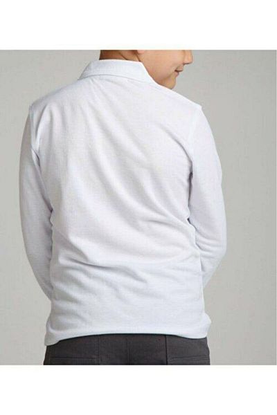 Coşkun GİYİM Unisex Polo Neck Long Sleeve School T-Shirt White 130100