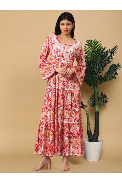 alaya Hand Embroidered Chikankari A-Line Gathering Pattern Mulmul Cotton Jalabiya-AL3673