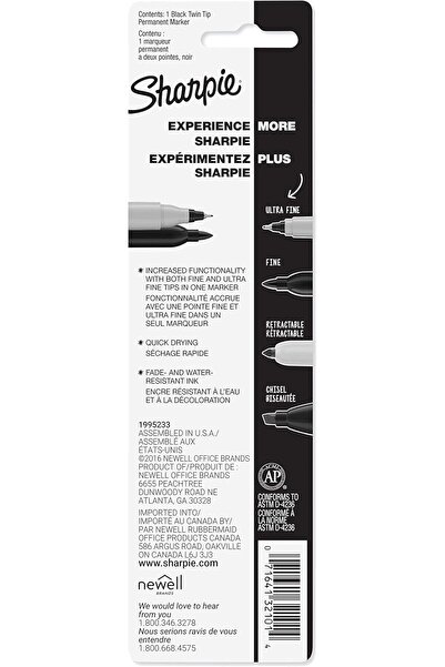 Sharpie Twin Tip Fine Point and Ultra Fine Point Permanent Markers, 1 Black Marker