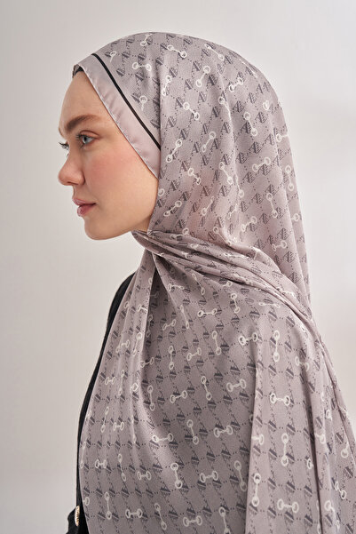 ARMANDA ІМПОРТОВАНИЙ ШАЛІ З МОНОГРАМНИМ ВІЗЕРУНКОМ - СВІТЛО-СІРИЙ (товар тонкий і делікатний)