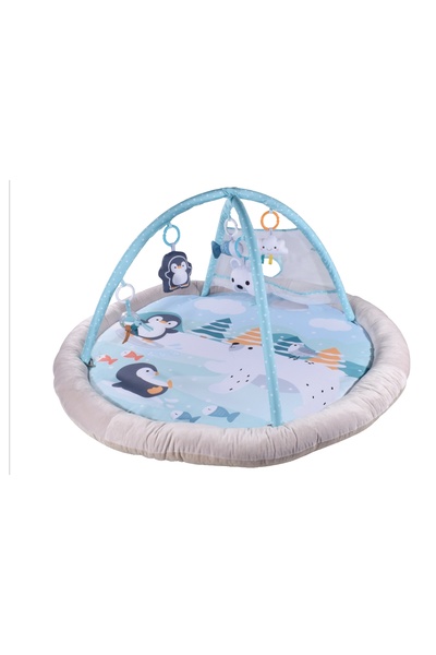 Konig Kids - سجادة دائرية للعب الأطفال مع طيور البطريق والألعاب المعلقة