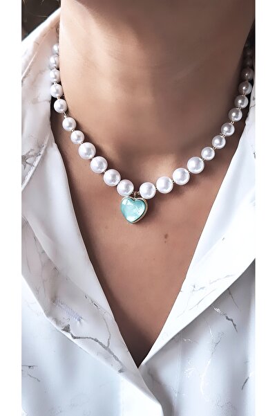 Serenity Heart Opal Stone Lacquer Coated Pearl Necklace