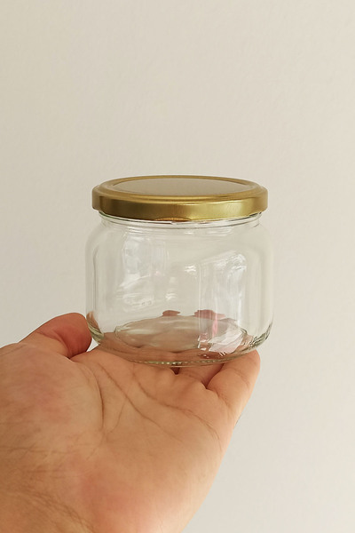 Afracam 400 ml Kavanoz Metal Gold Konserve Kapaklı 400 Cc Şeffaf Magnolya Cam Kavanoz 1 Adet