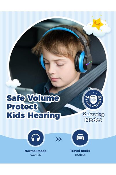 iClever BTH12 Bluetooth Kids Headphones with LED Lights, Volume Limited, 85H Playtime, Bluetooth 5.2