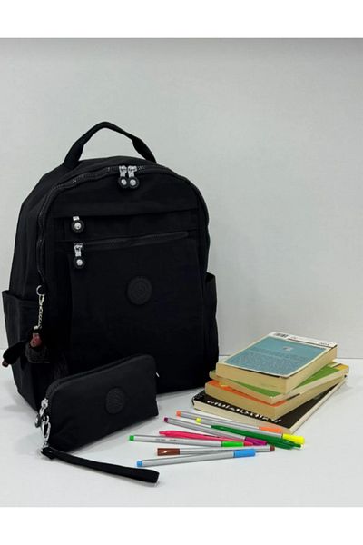 eflanmoda Unisex School Bag and Pen Holder with Waterproof Crinkle Fabric Laptop Compartment
