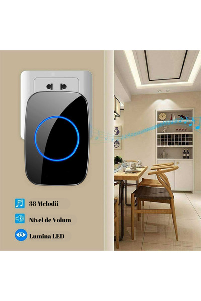 VisionHub Wireless Doorbell with Waterproof Button, Water Resistant, 5-Step Adjustable Volume, LED Signaling