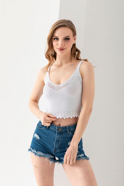 T Crazy T-Crazy Solid Color Stylish Crop with Strap, Breathable Woven Crop, Short Woven Blouse, Knitwear Crop Top