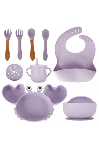 Ikonka Set 9 piese diversificare hrana bebelusi din silicon Purple Crab