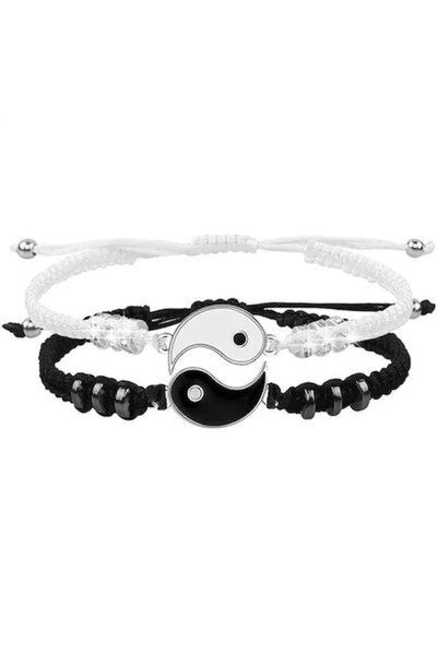 General Store Set of two adjustable Tai Chi Yin and Yang bracelets for couples, friends, BFF, black and white, SA&