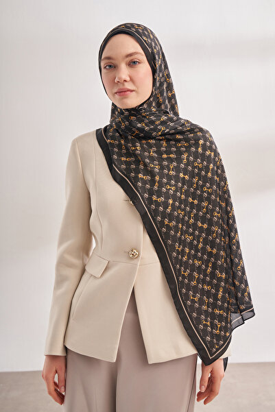 ARMANDA Imported Voile Monogram Pattern Shal - Black-Cream