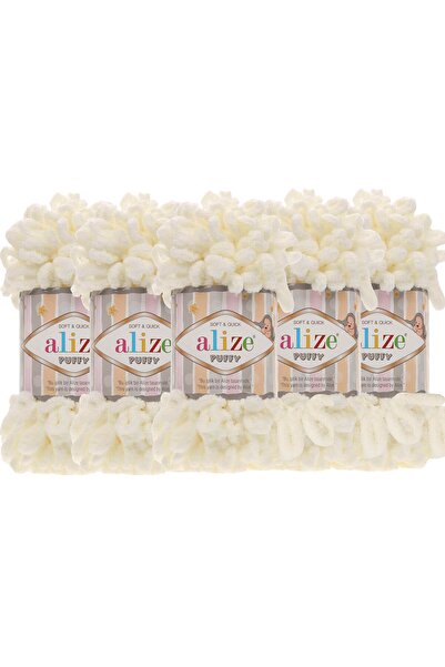 Alize Puffy 5-pack Πλεκτό νήμα χειροποίητης πλέξης - Χωρίς σφουγγάρισμα - 100g x 5 τεμάχια - Αρ. χρώματος: 62 - Ανοιχτό κρεμ