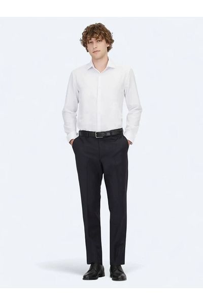 Kip White Plain Regular Fit Woven Classic Cotton Blend Shirt