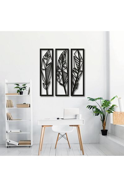 Dekormarket 3-Piece Black Acrylic Leaf Wall Decor – 60x60 cm