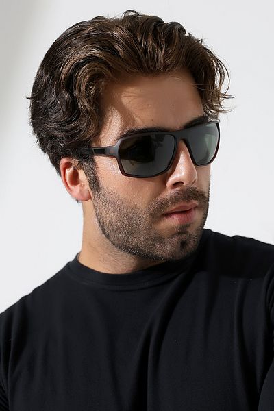 Lozzo Men's Matte Brown Square Polarized Sunglasses 23052 C3 P m