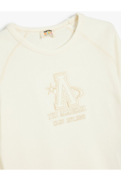 Koton T-Shirt Long Sleeve Applique Detail Crew Neck Cotton