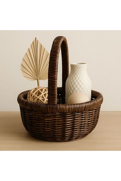 Amentes Multi-Purpose Basket, Bathroom and Kitchen Organizer Rattan Look Rattan Easy to Clean Picnic Basket