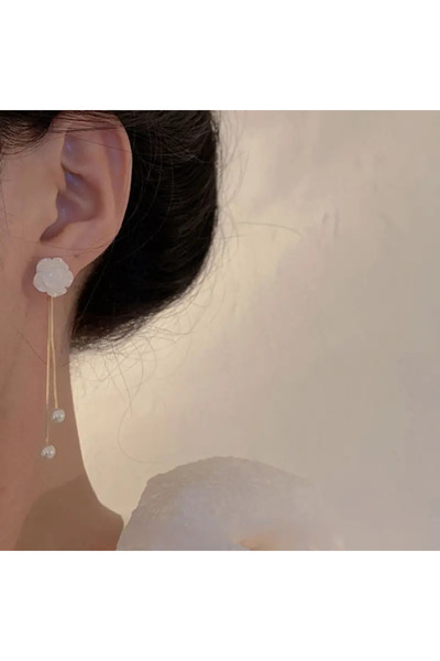 lesuvera Çelik Sallantılı Beyaz Gül İncili Küpe