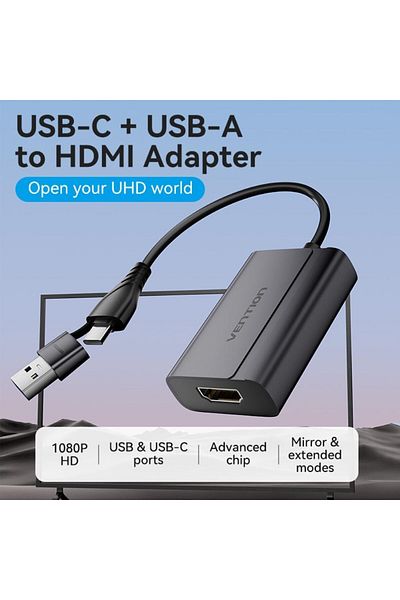 Vention USB C + USB A to HDMI Adapter 1080P@60Hz 0.15M Compatible with Windows & macOS