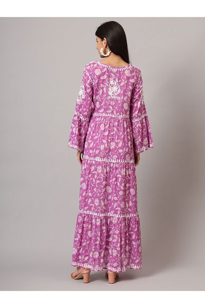 alaya Hand Embroidered Chikankari A-Line Gathering Pattern Mulmul Cotton Jalabiya-AL3673