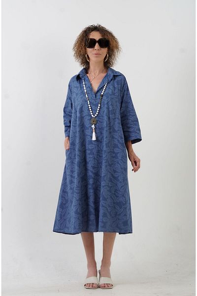 Zelish My Sister Indigo Soft Patterned Pocket Shirt Dress